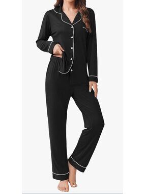Ekouaer black long sleeve pajama pants set size small